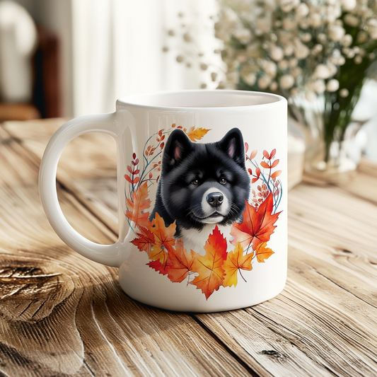 Personalised Akita in n Autumn wreath - Keepsake Mug, ideal gift for Birthday and Christmas Gift, by Floppsie Moppsie – floppsiemoppsie at floppsiemoppsie.co.uk