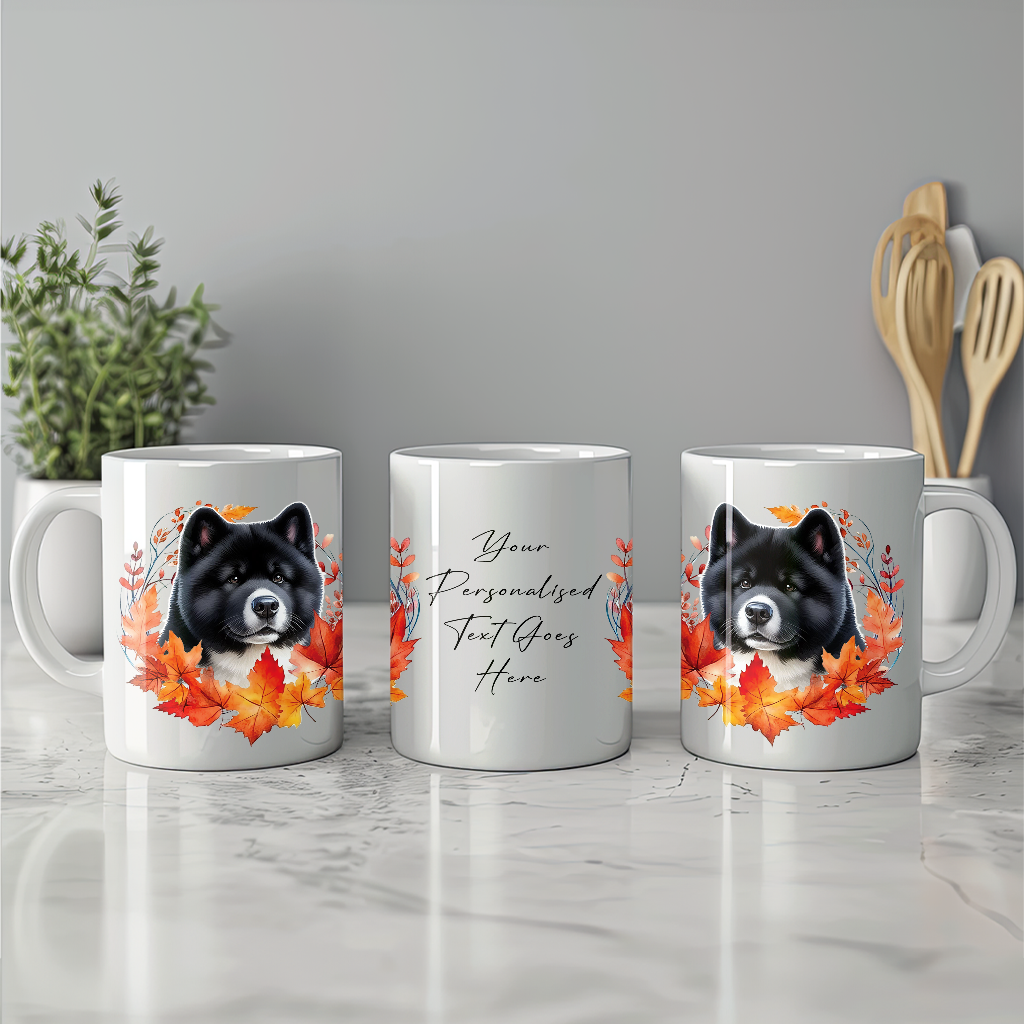 Personalised Akita in n Autumn wreath - Keepsake Mug, ideal gift for Birthday and Christmas Gift, by Floppsie Moppsie – floppsiemoppsie at floppsiemoppsie.co.uk