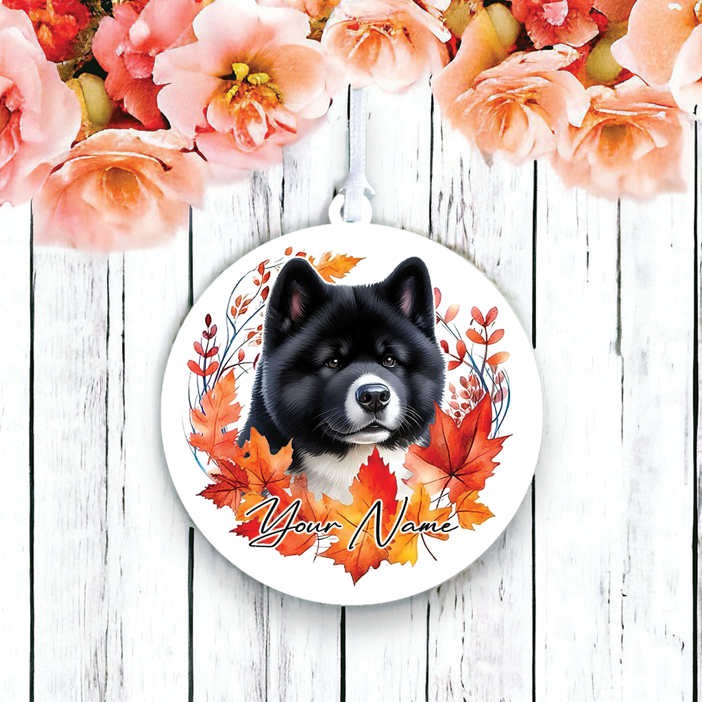 Personalised Dog Akita in an autumn wreath - Keepsake Gift Hanging Decoration, by Floppsie Moppsie – floppsiemoppsie at floppsiemoppsie.co.uk