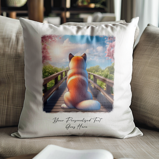 Personalised Akita – Looking out across a Bridge Pet Gift Cushion, by Floppsie Moppsie – floppsiemoppsie at floppsiemoppsie.co.uk