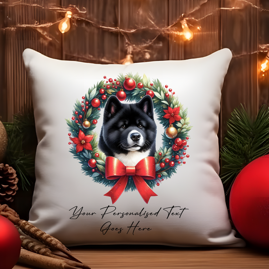 Personalised Akita in a Christmas wreath - Keepsake Gift cushion, by Floppsie Moppsie – floppsiemoppsie at floppsiemoppsie.co.uk