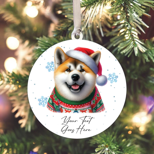 A Personalised Akita Christmas Jumper Dog Hanging Decoration