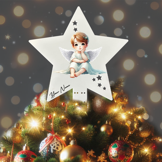 Personalised Memorial Child Angel Remembrance - Keepsake Gift Star Tree Topper, by Floppsie Moppsie – floppsiemoppsie at floppsiemoppsie.co.uk