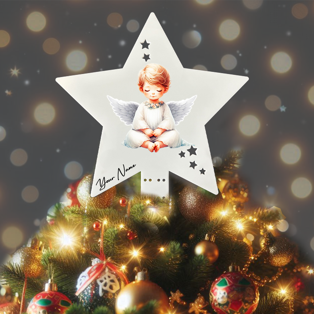 Personalised Memorial Child Angel Remembrance - Keepsake Gift Star Tree Topper, by Floppsie Moppsie – floppsiemoppsie at floppsiemoppsie.co.uk