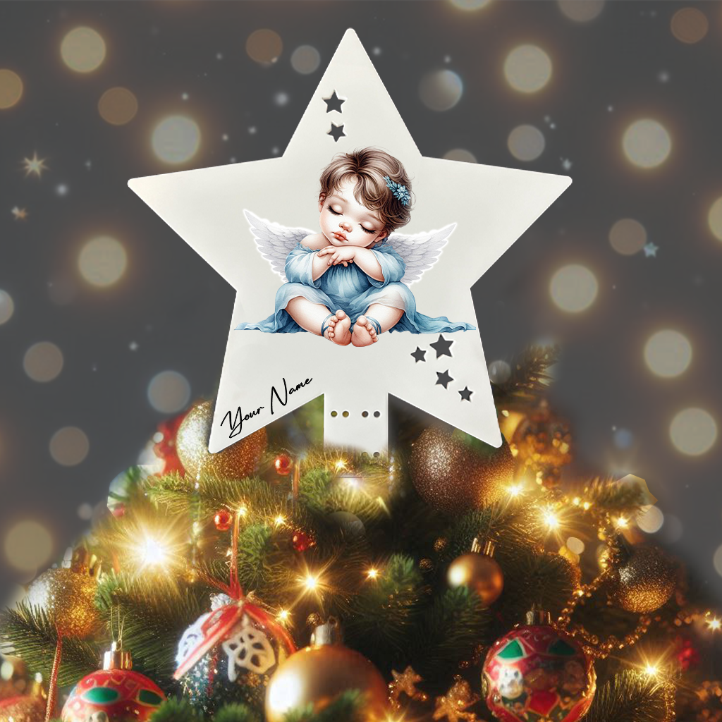 Personalised Memorial Child Angel Remembrance - Keepsake Gift Star Tree Topper, by Floppsie Moppsie – floppsiemoppsie at floppsiemoppsie.co.uk