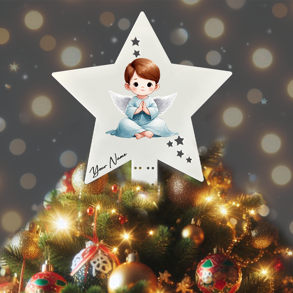 Personalised Memorial Child Angel Remembrance - Keepsake Gift Star Tree Topper, by Floppsie Moppsie – floppsiemoppsie at floppsiemoppsie.co.uk