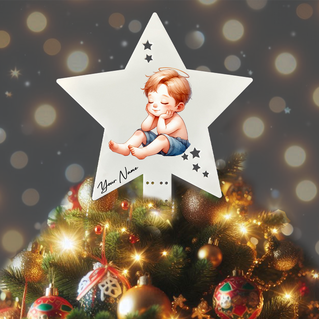 Personalised Memorial Child Angel Remembrance - Keepsake Gift Star Tree Topper, by Floppsie Moppsie – floppsiemoppsie at floppsiemoppsie.co.uk