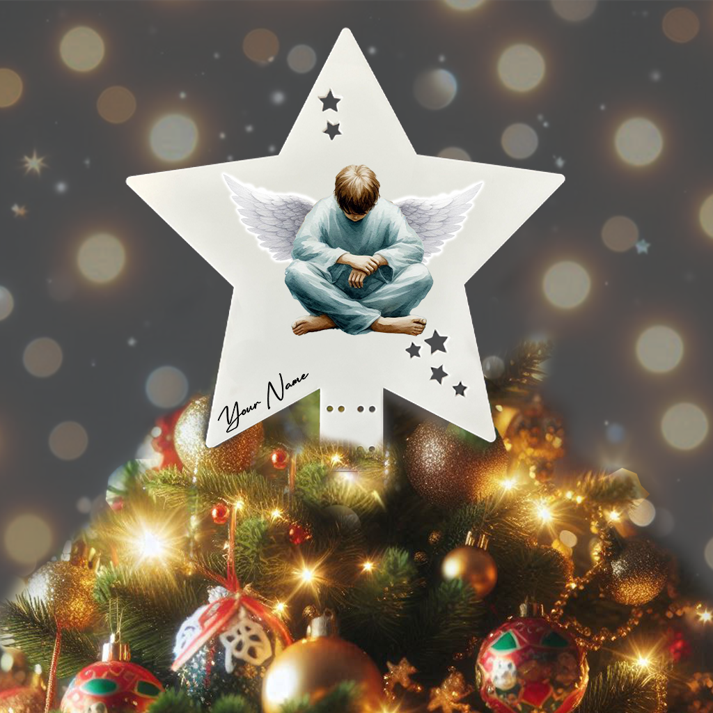 Personalised Memorial Child Angel Remembrance - Keepsake Gift Star Tree Topper, by Floppsie Moppsie – floppsiemoppsie at floppsiemoppsie.co.uk