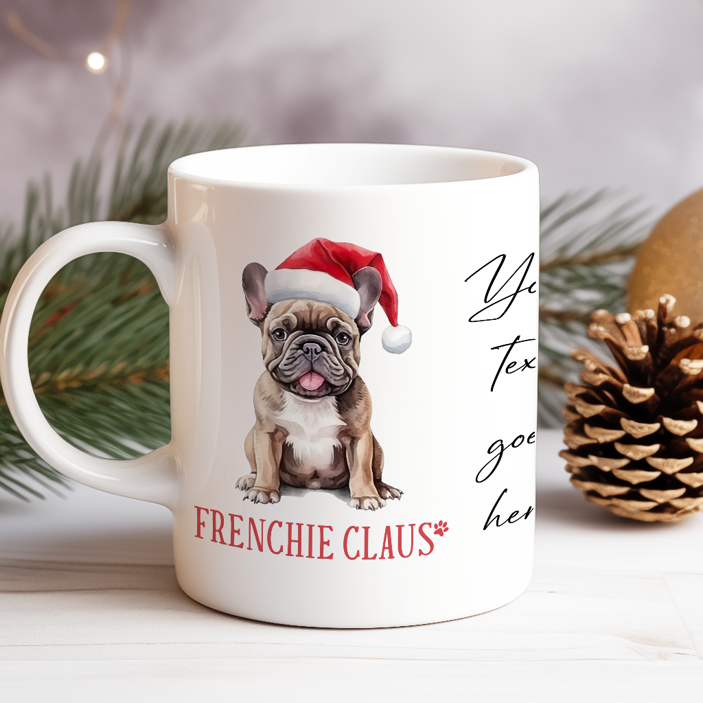 Personalised Christmas Animal French Bulldog Pun - Keepsake Gift Mug, by Floppsie Moppsie – floppsiemoppsie at floppsiemoppsie.co.uk