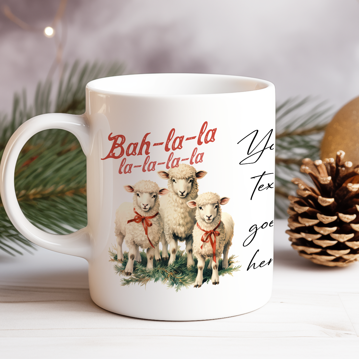 Personalised Christmas Animal Sheep Pun - Keepsake Gift Mug, by Floppsie Moppsie – floppsiemoppsie at floppsiemoppsie.co.uk