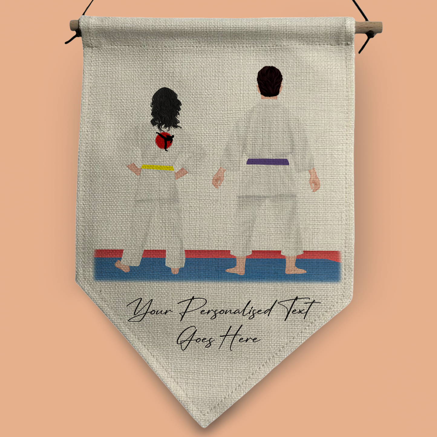 Personalised Karate, Judo, Ju Jitsu, Taekwondo Martial Arts Gi Creator - Pennant Flag - 2 People