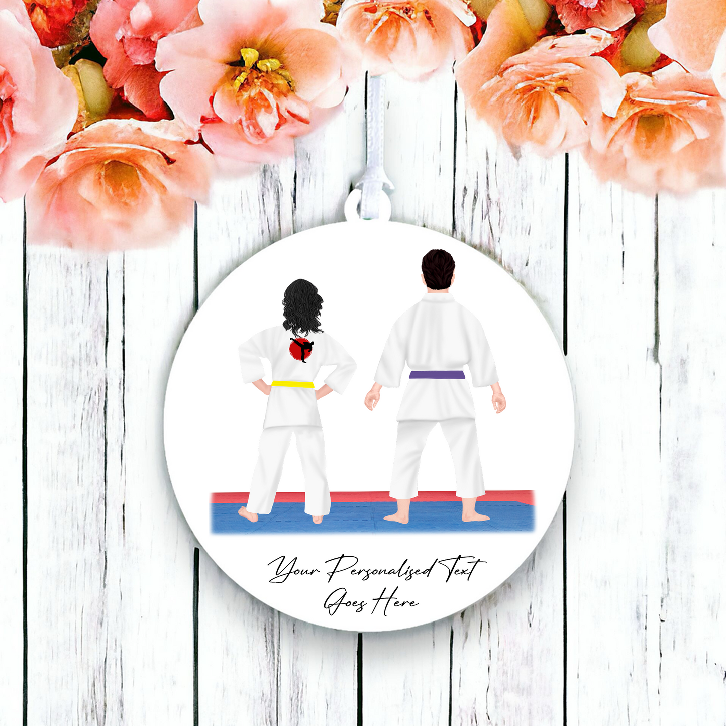 Personalised Karate, Judo, Ju Jitsu, Taekwondo Martial Arts Gi Creator - Hanging Decoration - 2 People