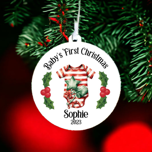 Personalised Baby's First Christmas Bauble With Baby Grow - Keepsake Gift