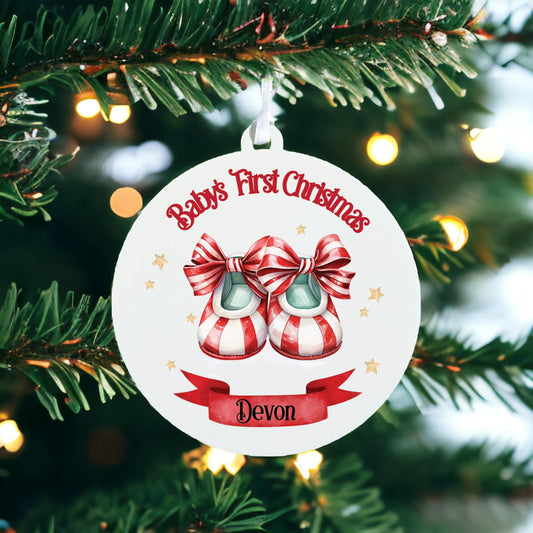 Personalised Baby's First Christmas Bauble With Cute Booties - Keepsake Gift