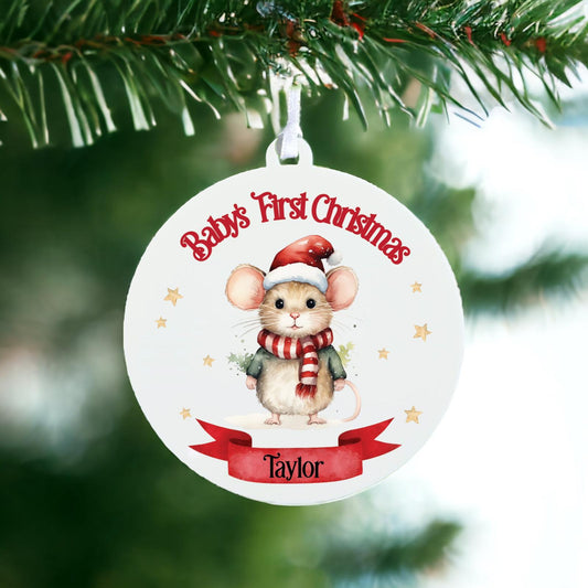 Personalised Baby's First Christmas Bauble With Cute Mouse - Tree Decoration