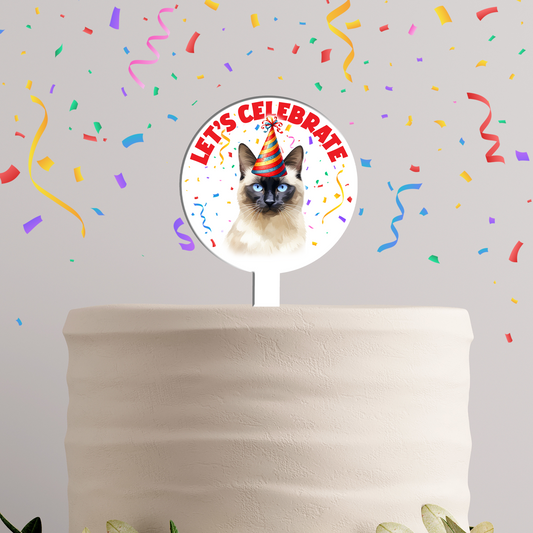 Personalised Cat Party Hat Cake Topper - Balinese