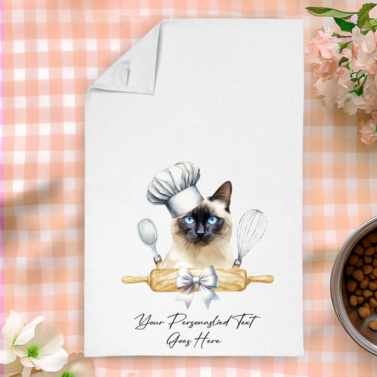 Personalised Cat In Chef Hat Gift Tea Towel - Balinese