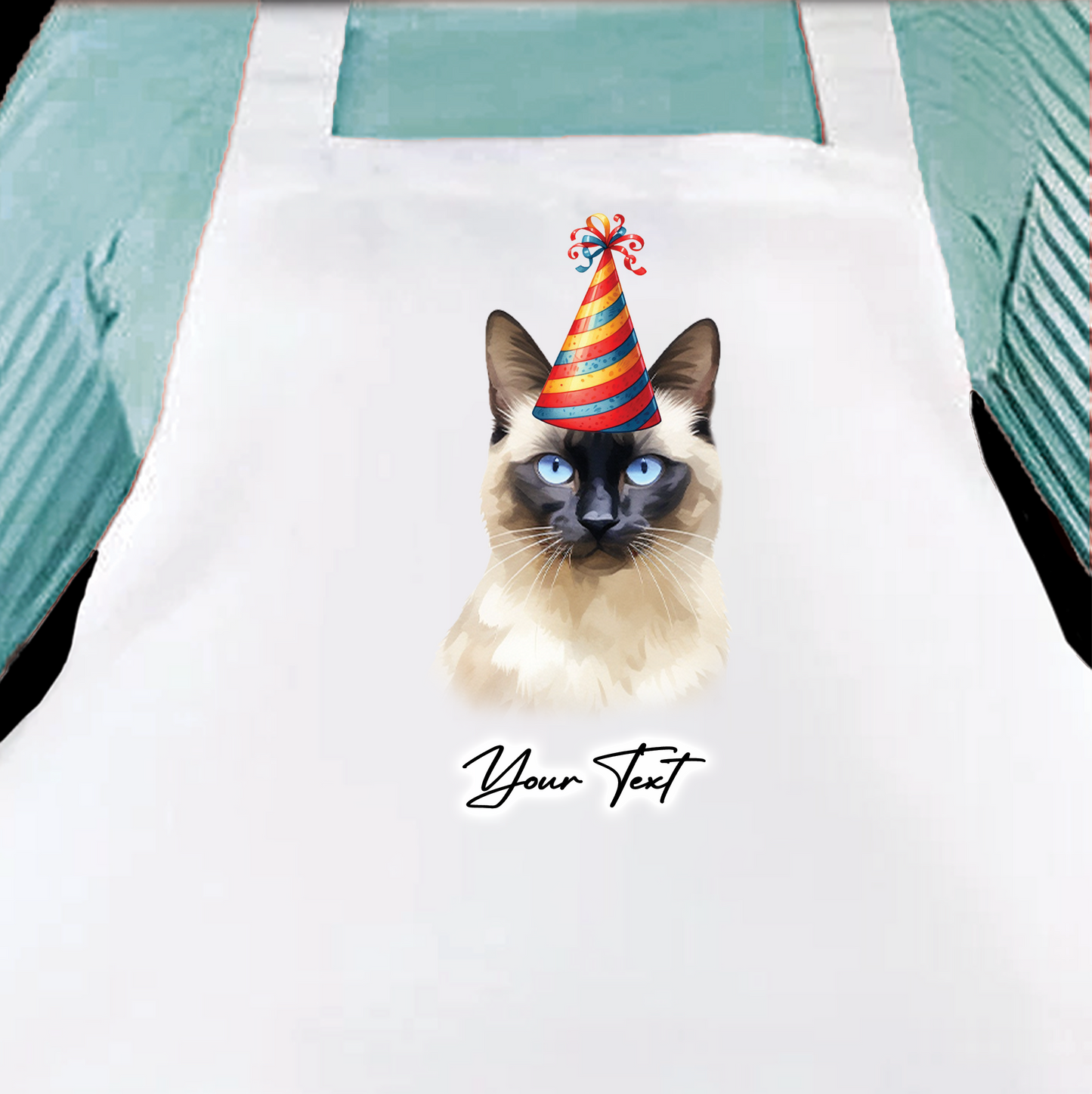 Personalised Cat Birthday Party Hat Cooking Apron - Balinese