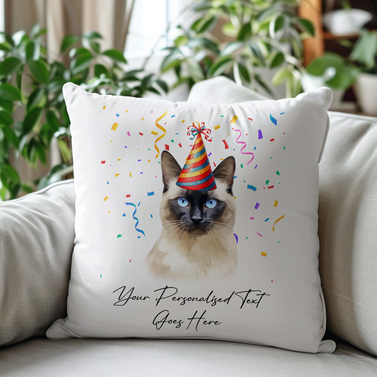 Personalised Balinese Birthday Party Hat Cat - Cushion Cover Gift