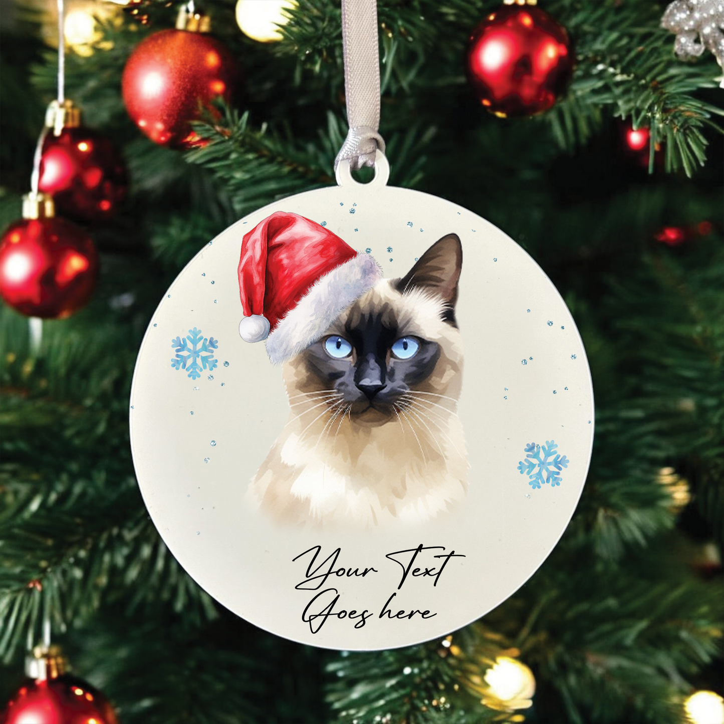 Personalised Christmas Balinese in Santa Hat - Hanging Cat Bauble Decoration