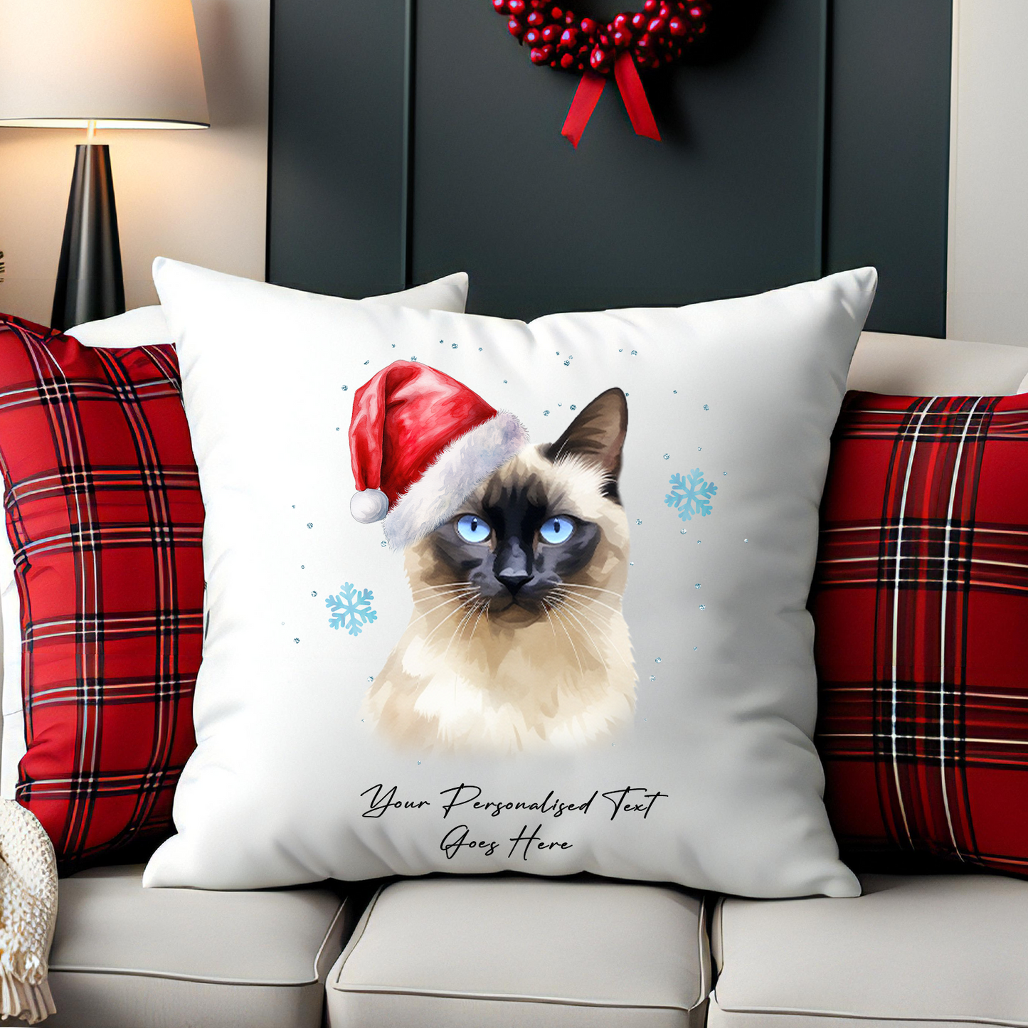 Personalised Cat Christmas Balinese in Santa Hat - Cushion Cover Gift