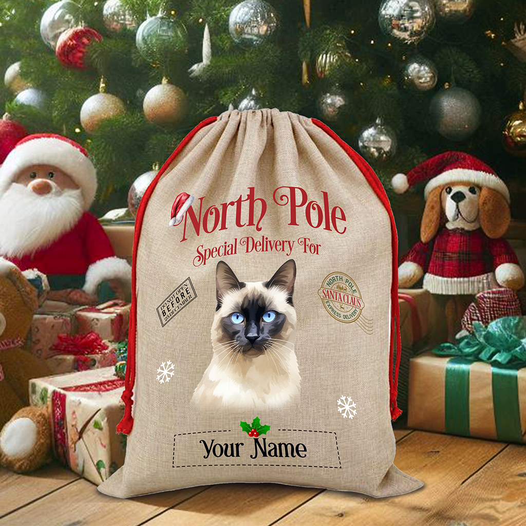 Personalised Balinese - Cat North Pole Santa Sack