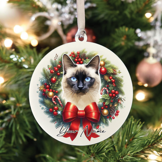 Personalised Balinese Cat Christmas Wreath - Hanging Bauble Decoration