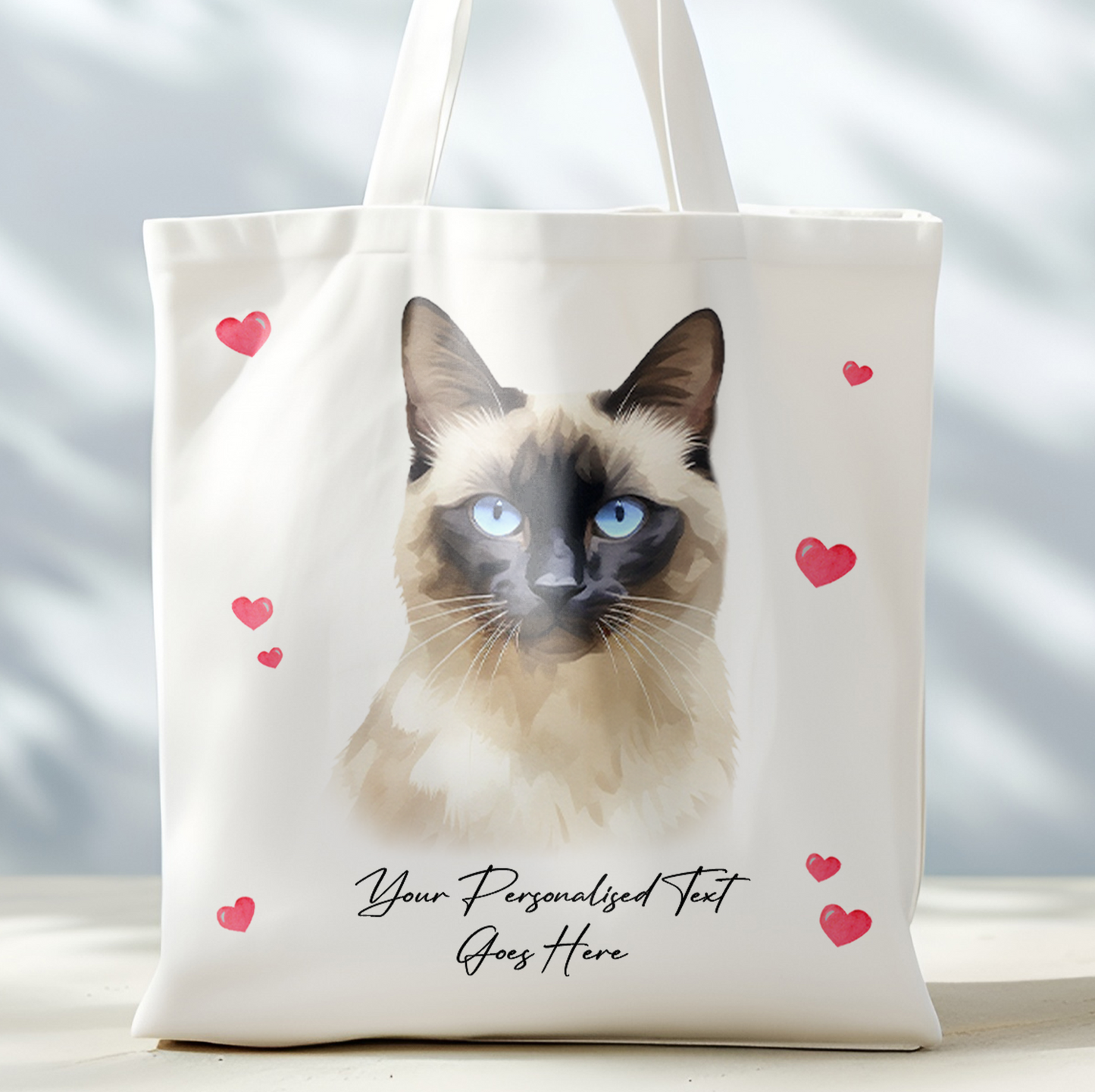 Personalised Cat Love Hearts Balinese Tote Bag