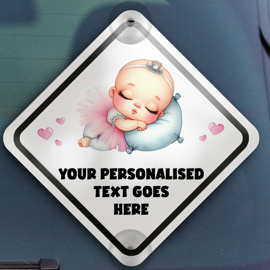 Personalised Baby Child On Board Car Window Sign - Ballerina Sleeping