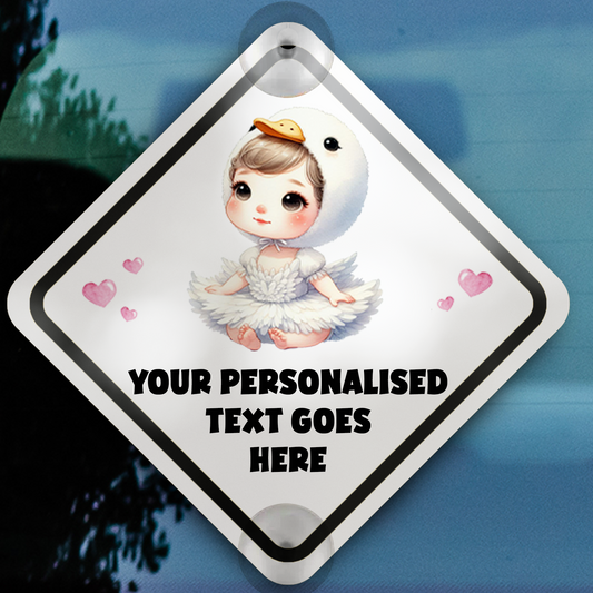 Personalised Baby Child On Board Car Window Sign - Swan