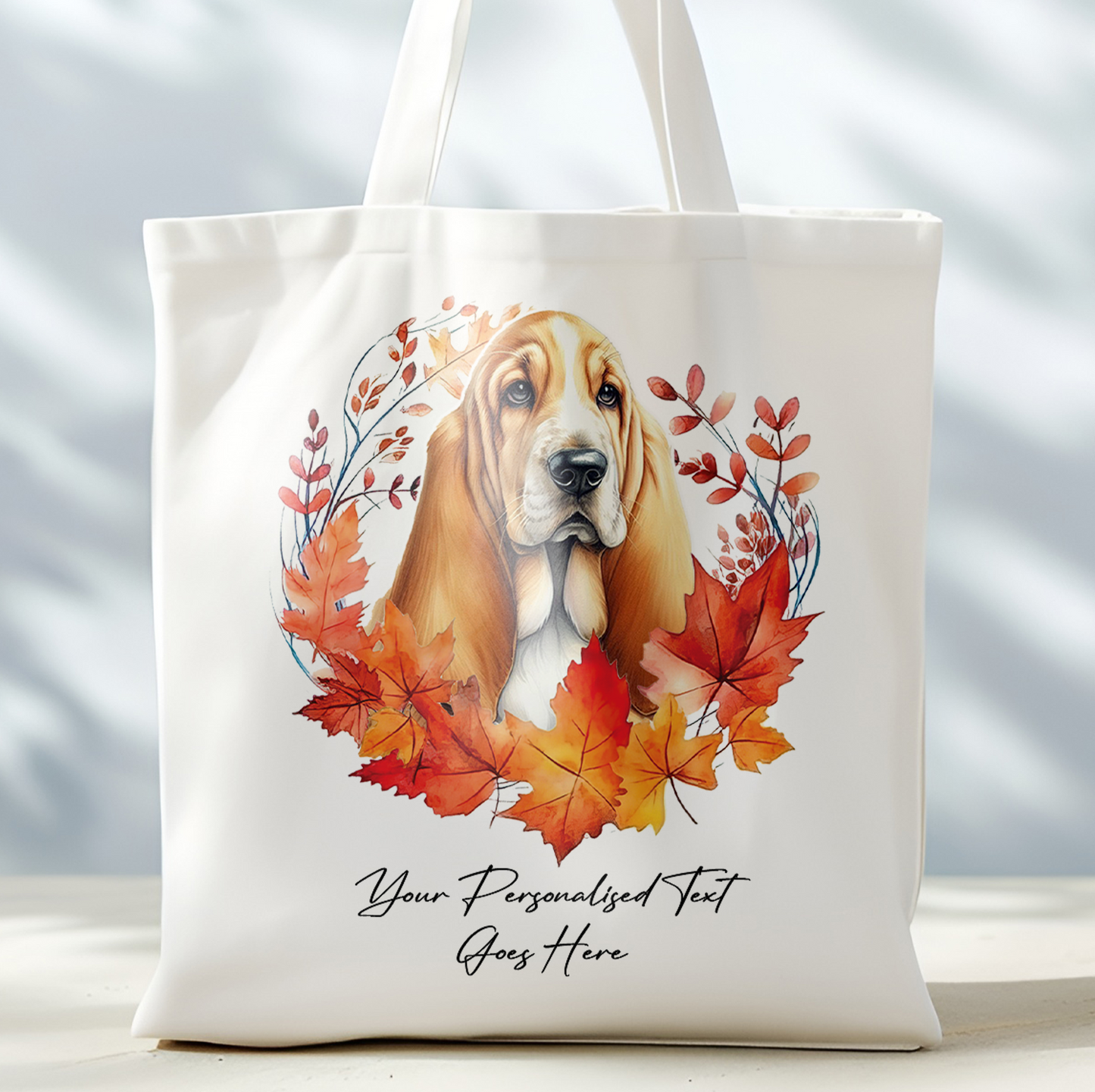 Personalised Dog Autumn Wreath Basset Hound Tote Bag