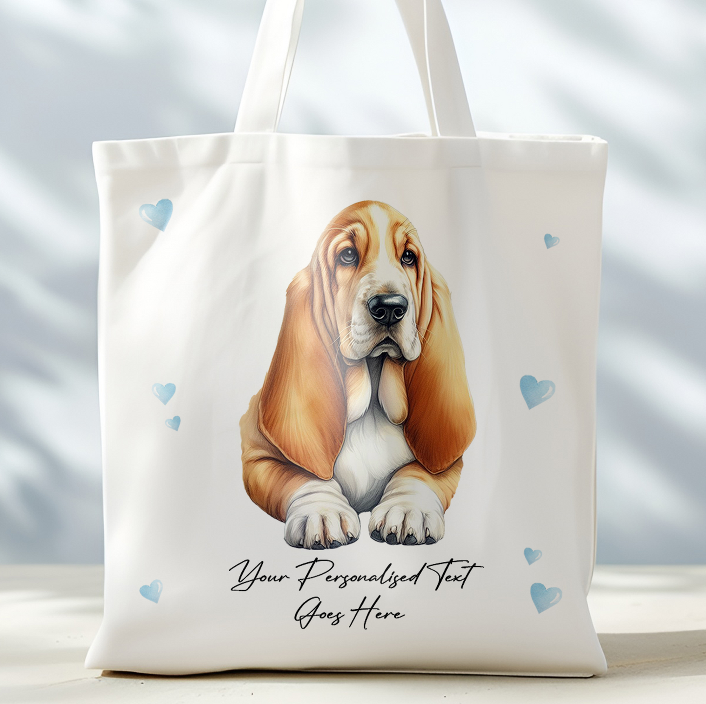 Personalised Dog Love Hearts Basset Hound Tote Bag