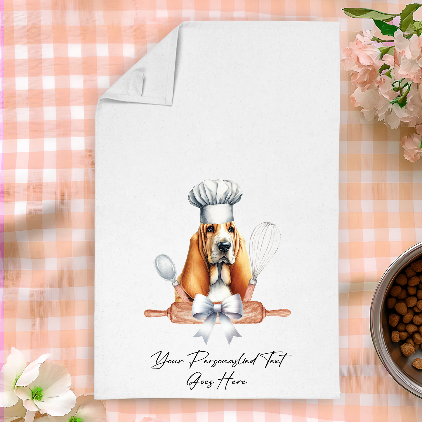 Personalised Dog In Chef Hat Gift Tea Towel - Basset Hound