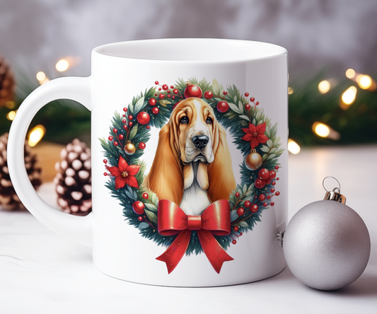 Personalised Basset Hound Dog Christmas Wreath Gift Mug