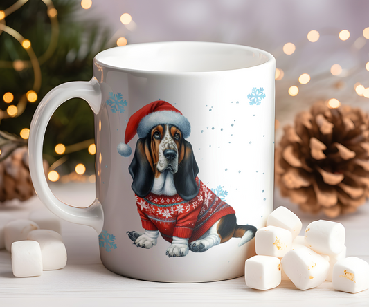 Personalised Basset Hound Dog Christmas Jumper Gift Mug