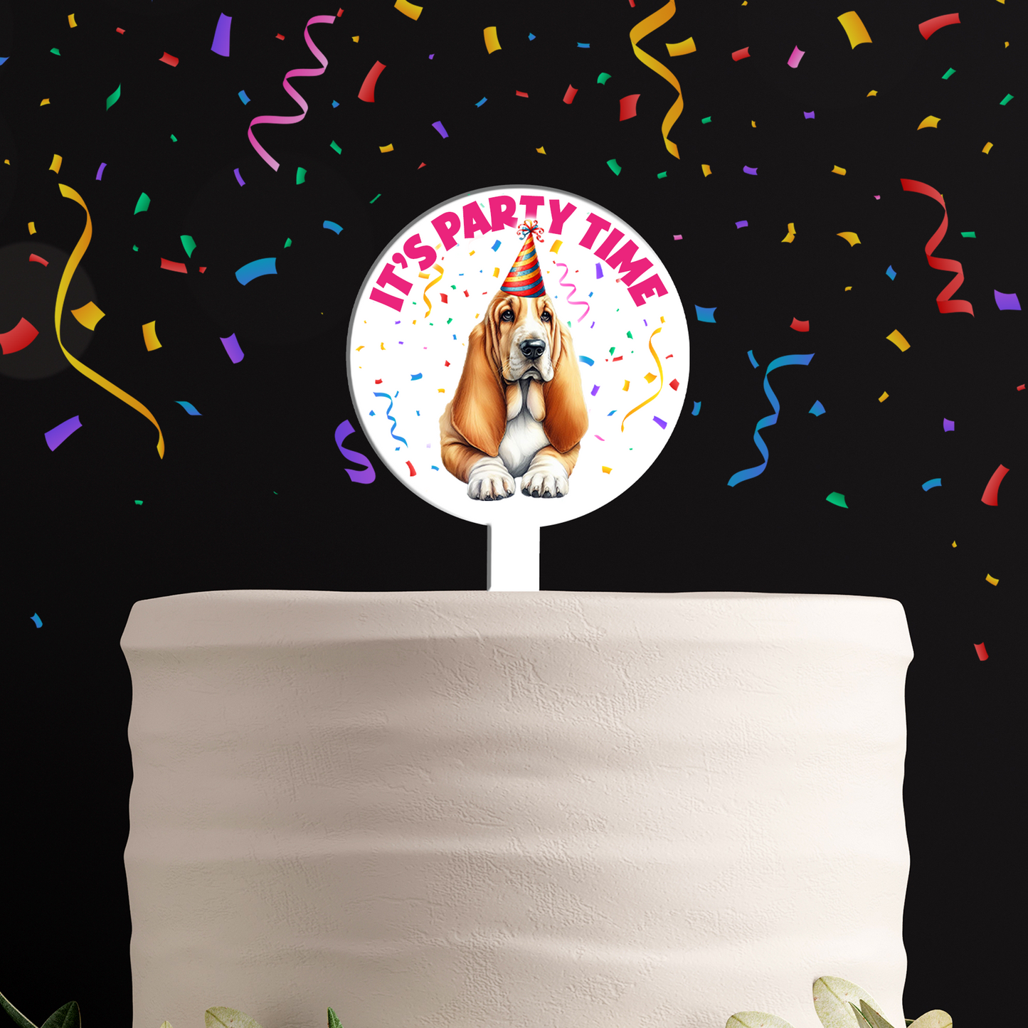 Personalised Dog Party Hat Cake Topper - Basset Hound