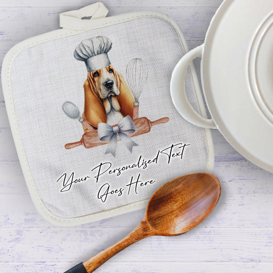 Personalised Dog In Chef Hat Gift Pot Holder / Grab - Basset Hound