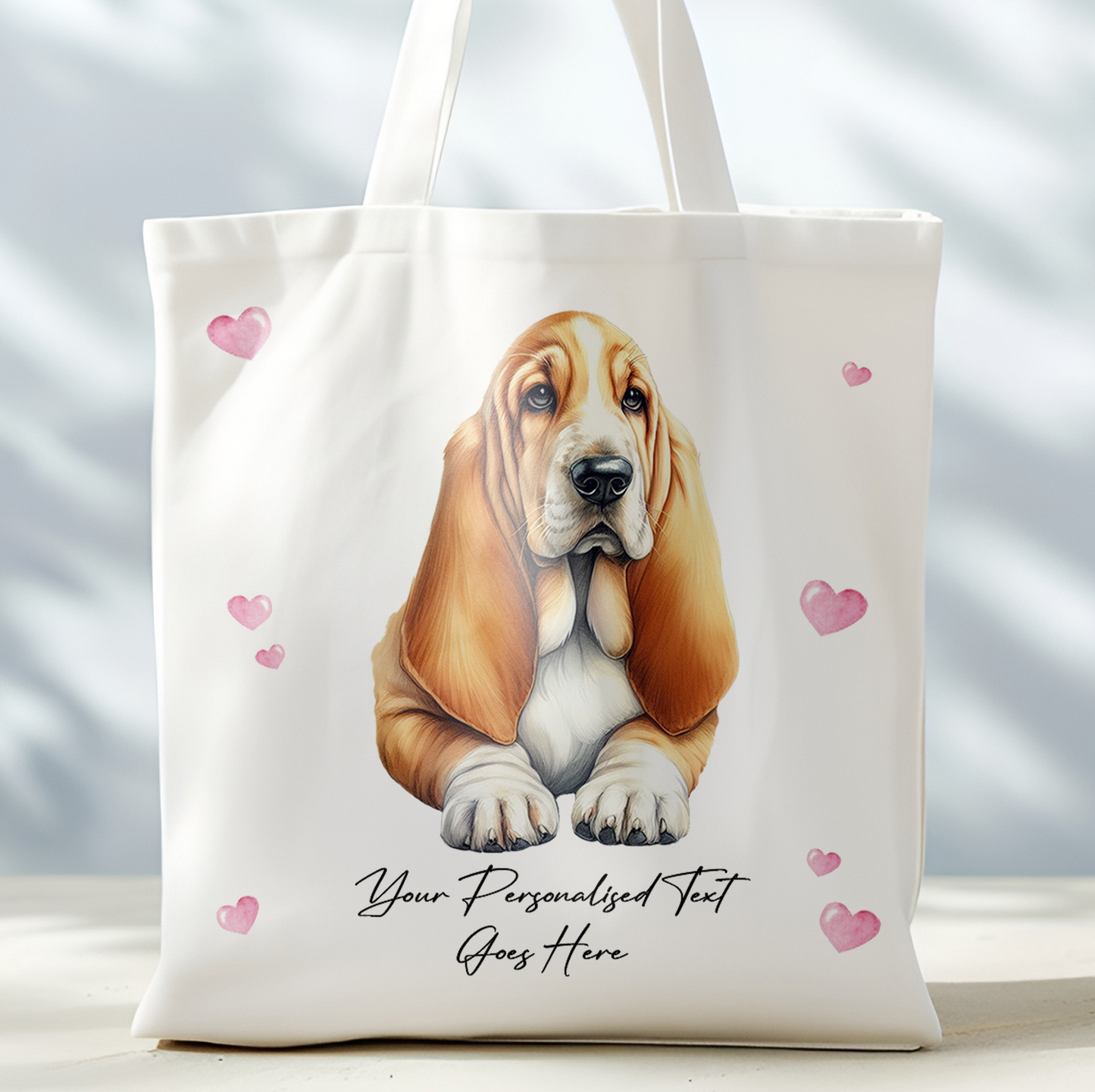 Personalised Dog Love Hearts Basset Hound Tote Bag