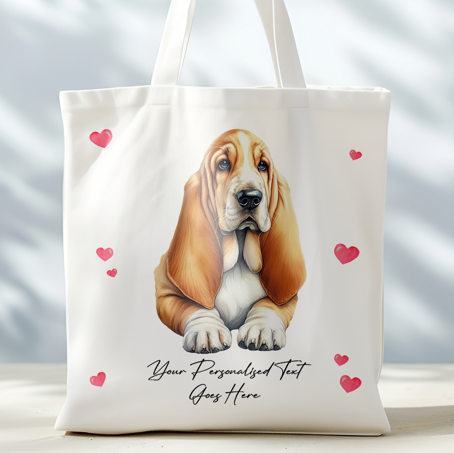 Personalised Dog Love Hearts Basset Hound Tote Bag