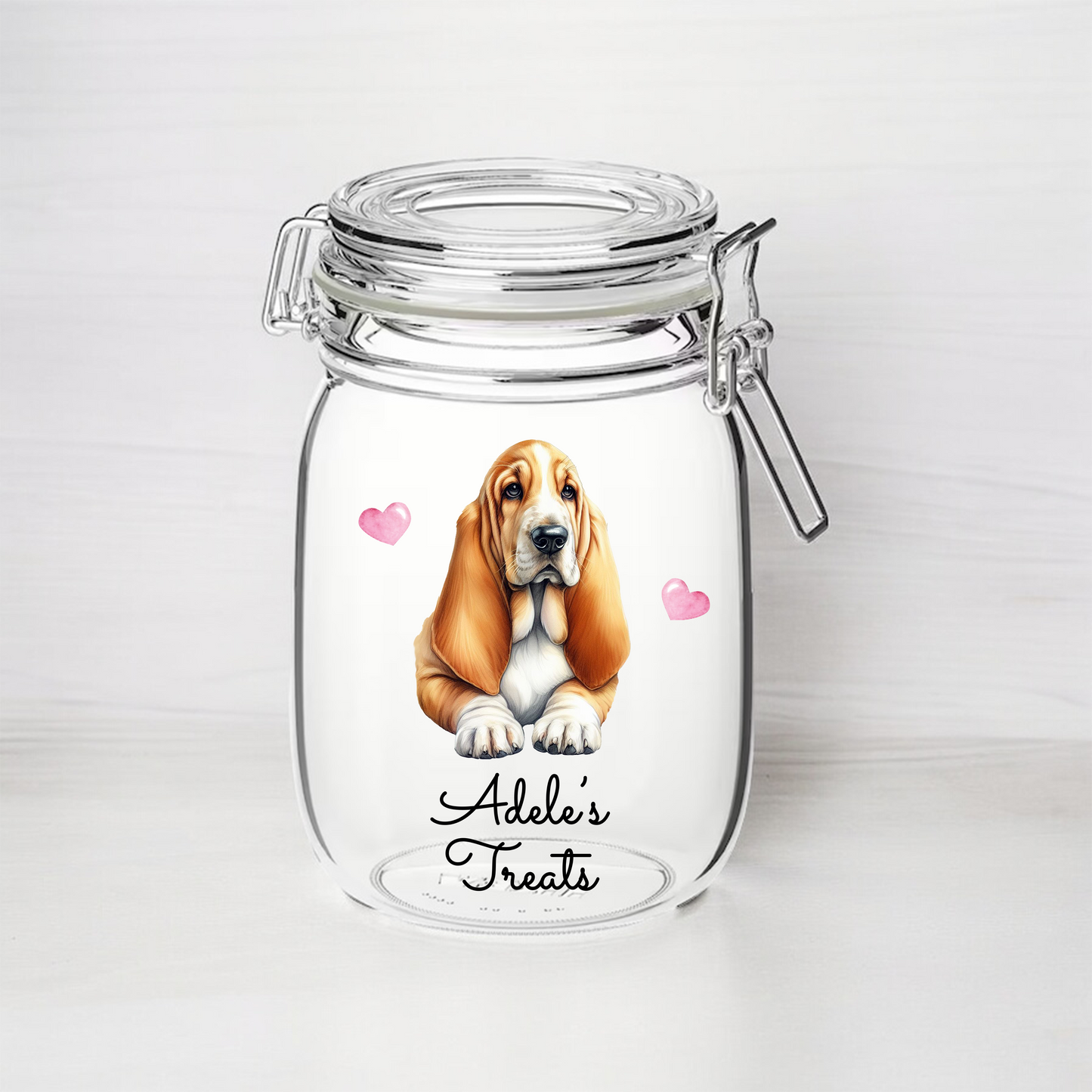 Personalised Basset Hound Dog Treat Kilner Style Gift Jar - DGJR02