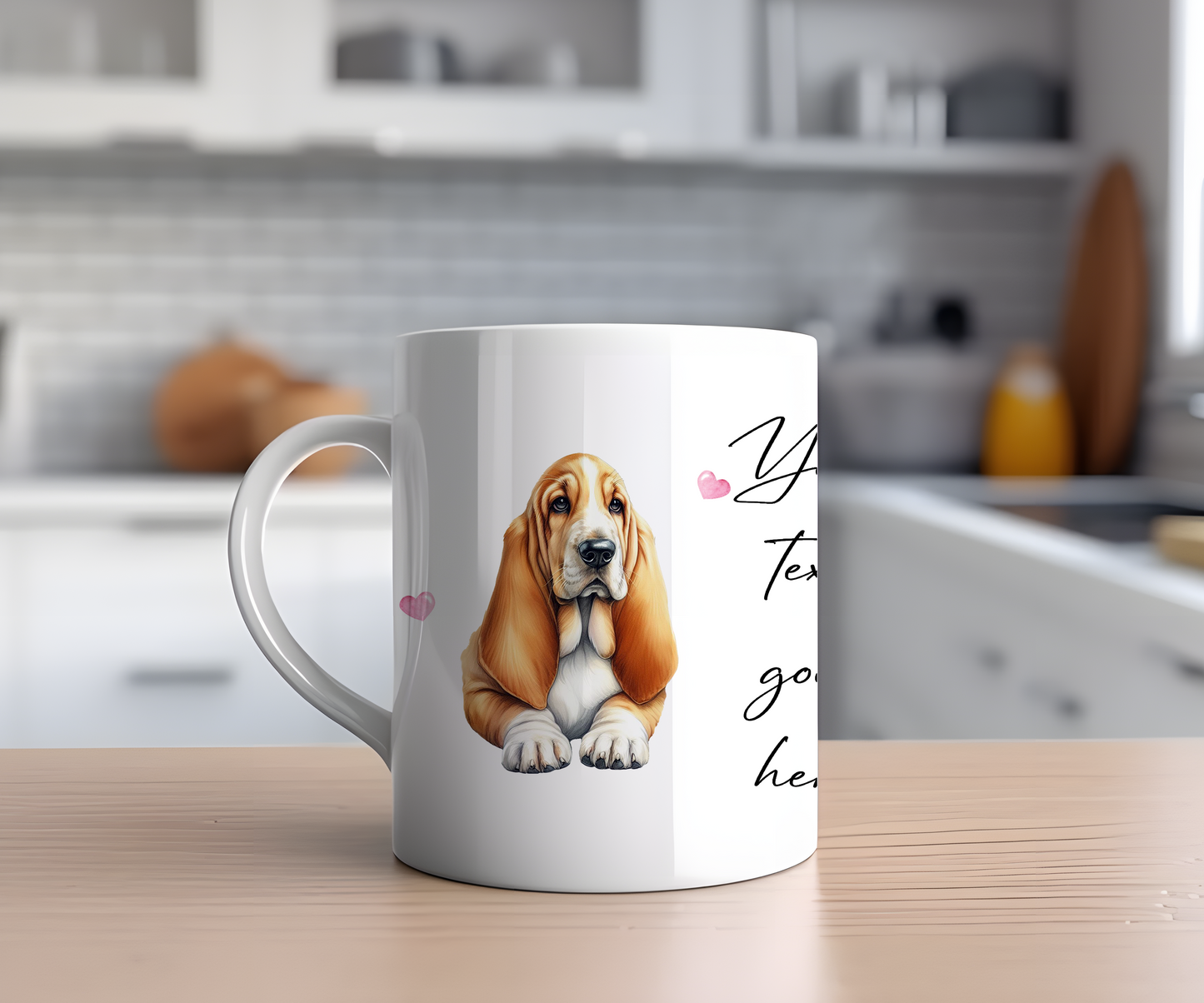 Personalised Dog Gift Mug - Basset Hound with Custom Message and Optional Hearts