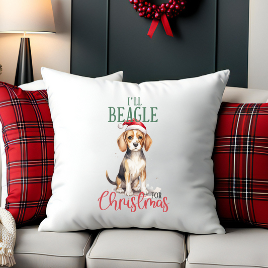 Personalised Christmas Beagle pun - Keepsake Gift cushion, by Floppsie Moppsie – floppsiemoppsie at floppsiemoppsie.co.uk