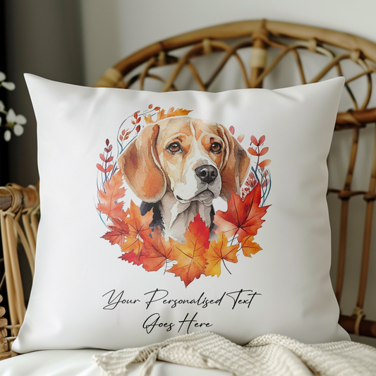 Personalised Beagle in an Autumn wreath - Keepsake Gift cushion, by Floppsie Moppsie – floppsiemoppsie at floppsiemoppsie.co.uk