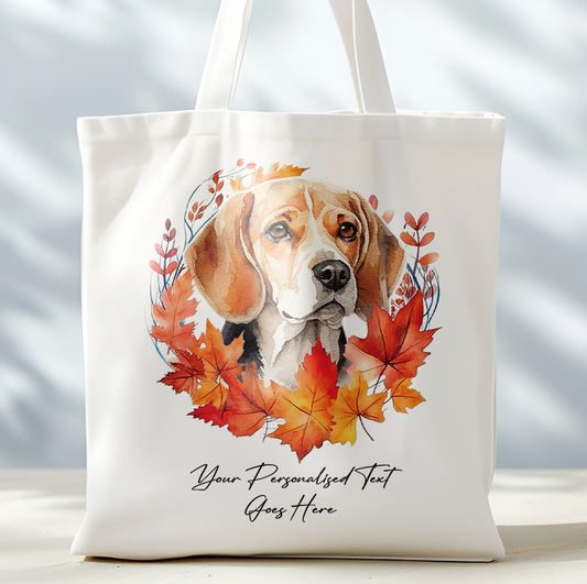 Personalised Dog Autumn Wreath Beagle Tote Bag