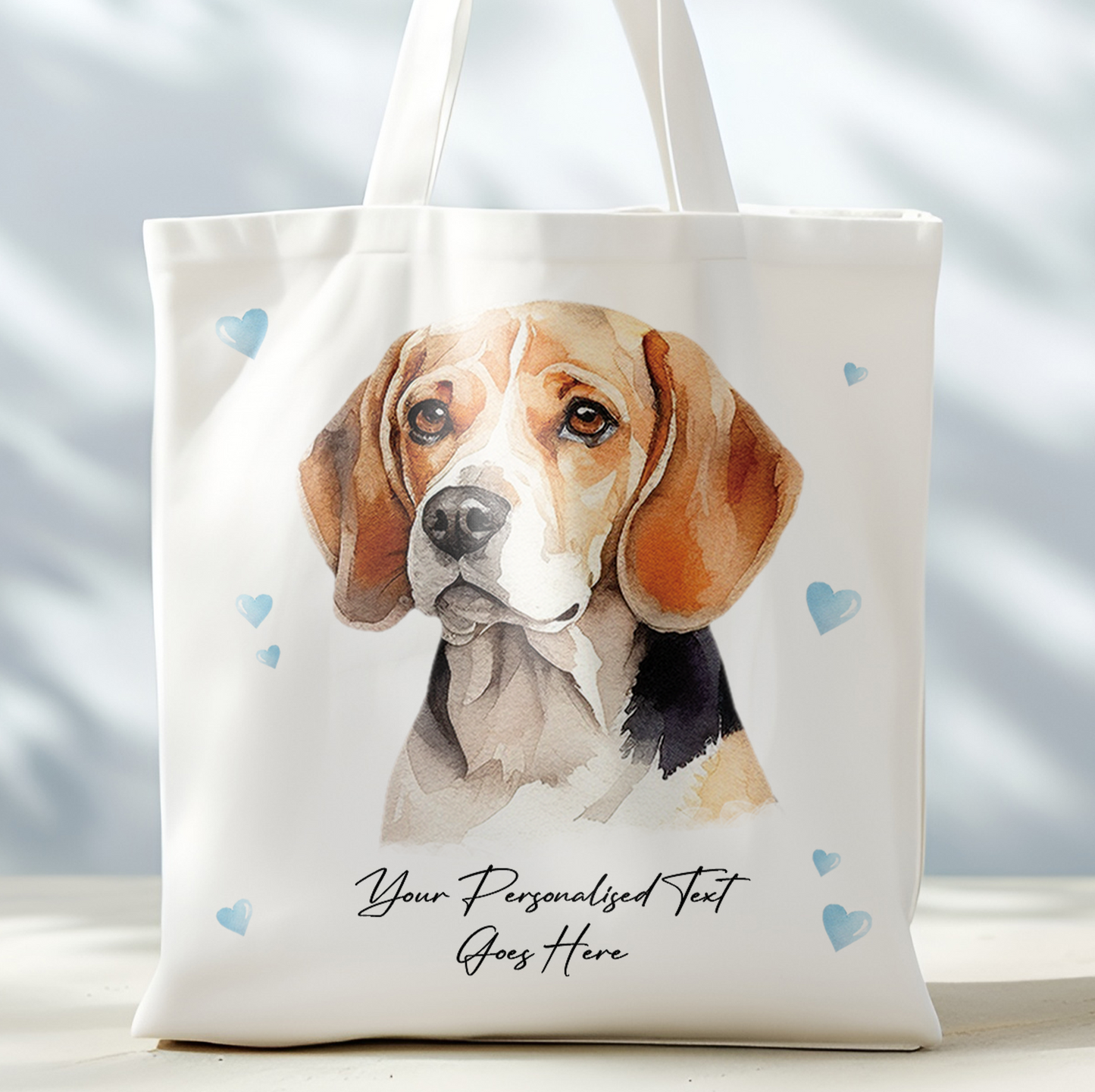 Personalised Dog Love Hearts Beagle Tote Bag