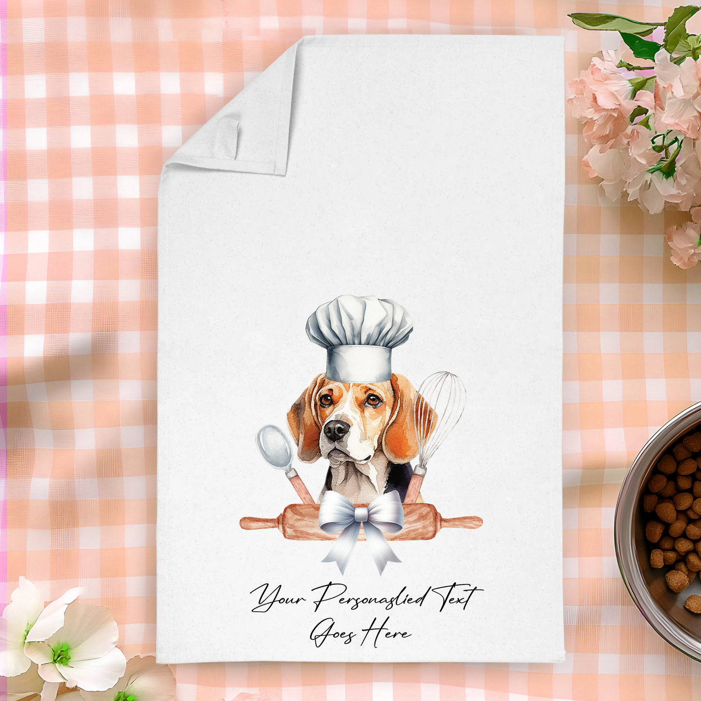 Personalised Dog In Chef Hat Gift Tea Towel - Beagle