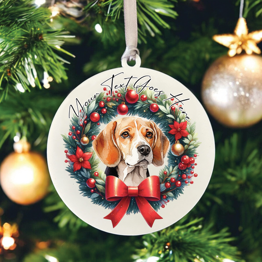 Personalised Beagle Dog Christmas Wreath - Hanging Bauble Decoration