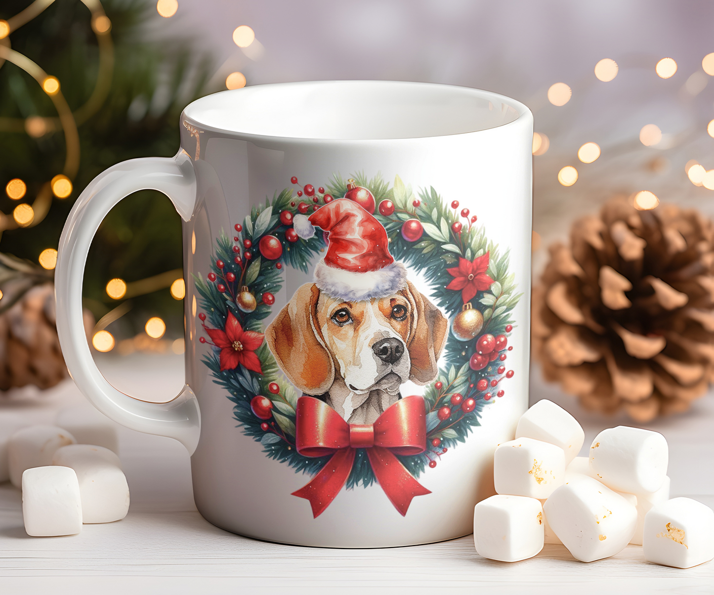 Personalised Beagle Dog Christmas Wreath Gift Mug