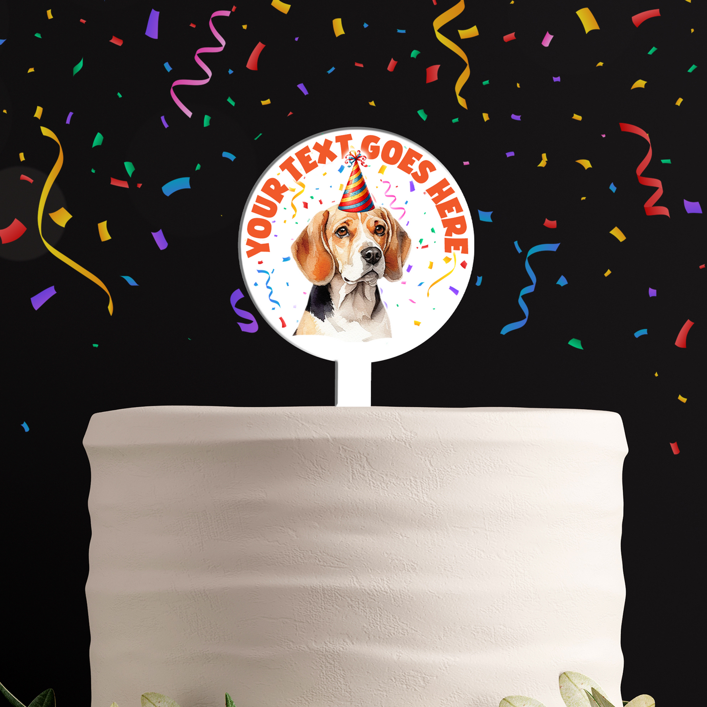 Personalised Dog Party Hat Cake Topper - Beagle