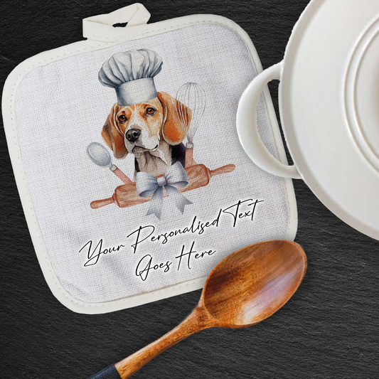 Personalised Dog In Chef Hat Gift Pot Holder / Grab - Beagle